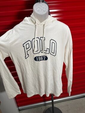 Polo by Ralph Lauren Cream Hooded Long-Sleeve Shirt with Navy Logo